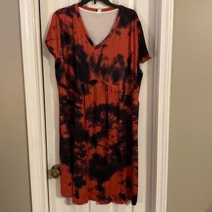 Red and Black Tie Dye Pixie Lady 2X Dress